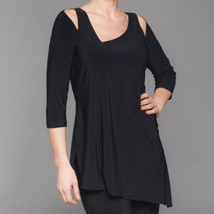 Sympli Asymmetrical Flowy Top Tunic Shoulder Cut out 3/4 sleeve Size 8